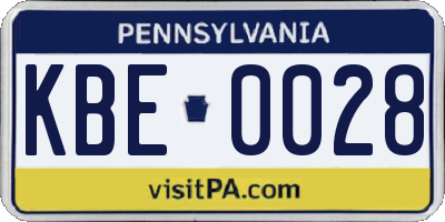 PA license plate KBE0028