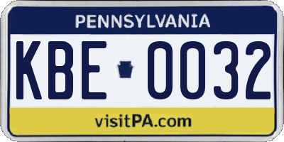 PA license plate KBE0032