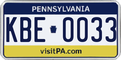 PA license plate KBE0033