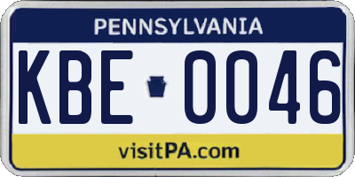 PA license plate KBE0046