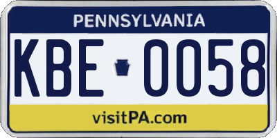 PA license plate KBE0058