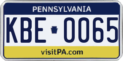 PA license plate KBE0065