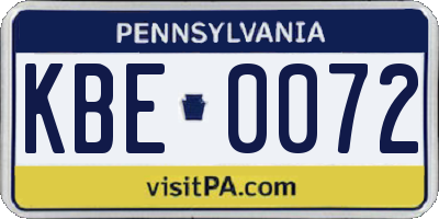 PA license plate KBE0072