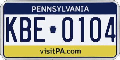 PA license plate KBE0104
