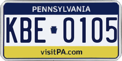 PA license plate KBE0105