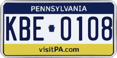 PA license plate KBE0108