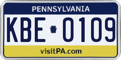 PA license plate KBE0109