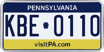 PA license plate KBE0110