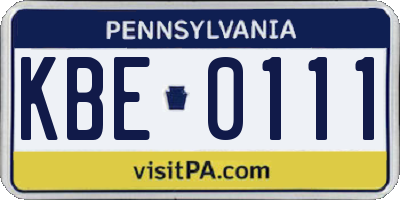 PA license plate KBE0111