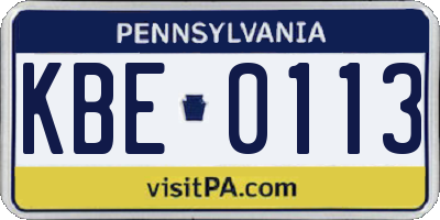 PA license plate KBE0113