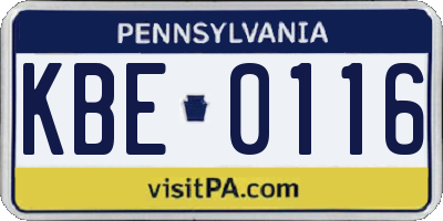 PA license plate KBE0116