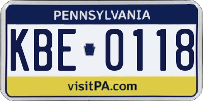 PA license plate KBE0118