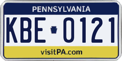 PA license plate KBE0121