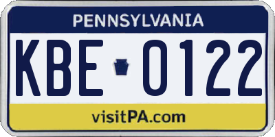PA license plate KBE0122