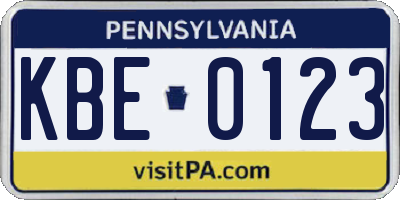PA license plate KBE0123