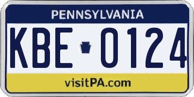PA license plate KBE0124
