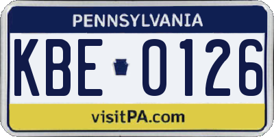 PA license plate KBE0126