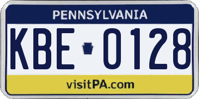 PA license plate KBE0128