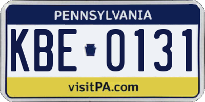 PA license plate KBE0131