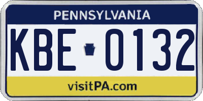 PA license plate KBE0132