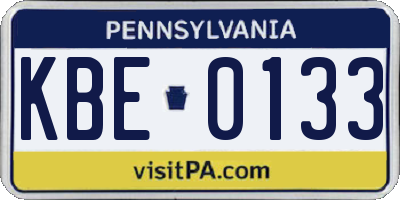 PA license plate KBE0133