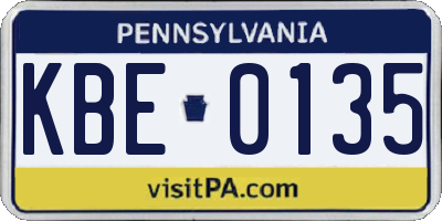 PA license plate KBE0135