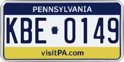 PA license plate KBE0149