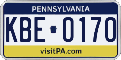 PA license plate KBE0170