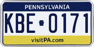 PA license plate KBE0171
