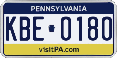 PA license plate KBE0180