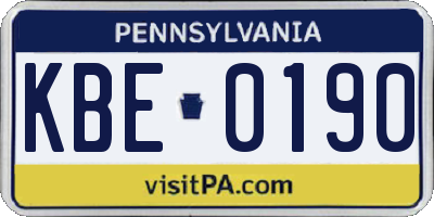 PA license plate KBE0190