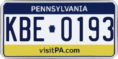 PA license plate KBE0193
