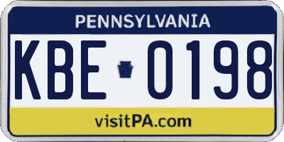 PA license plate KBE0198