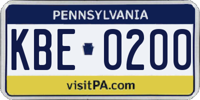 PA license plate KBE0200