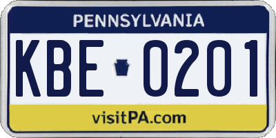 PA license plate KBE0201