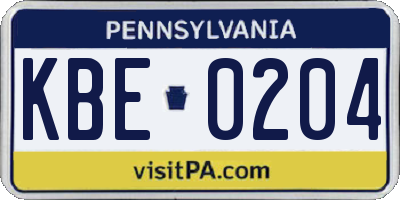PA license plate KBE0204