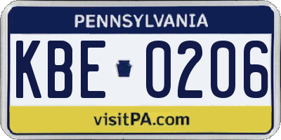 PA license plate KBE0206