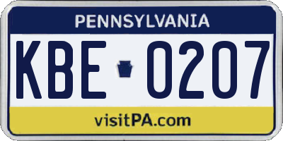 PA license plate KBE0207