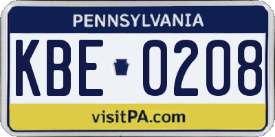 PA license plate KBE0208