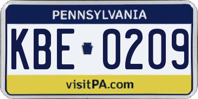 PA license plate KBE0209