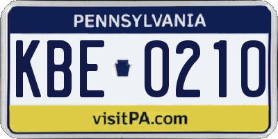 PA license plate KBE0210