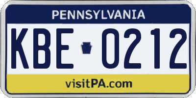 PA license plate KBE0212