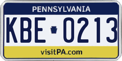 PA license plate KBE0213