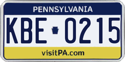 PA license plate KBE0215