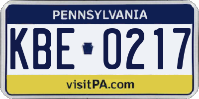 PA license plate KBE0217