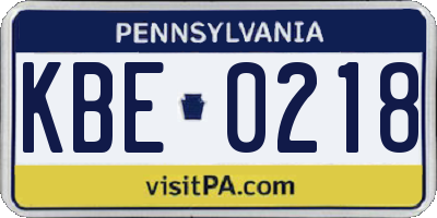 PA license plate KBE0218