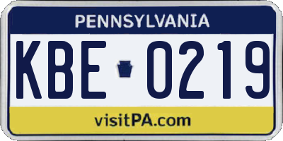 PA license plate KBE0219
