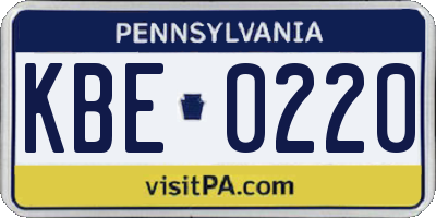 PA license plate KBE0220