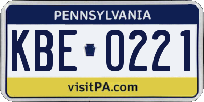 PA license plate KBE0221