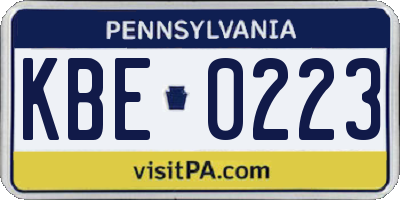PA license plate KBE0223